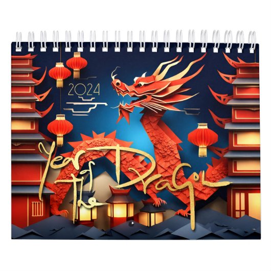 Chinese Draken Jaar aangepaste jaar 2024 C Kalender (Hoes)