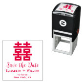 Chinese Dubbele Geluk Huwelijk Save the Date #2 Zelfinktende Stempel (In situ)