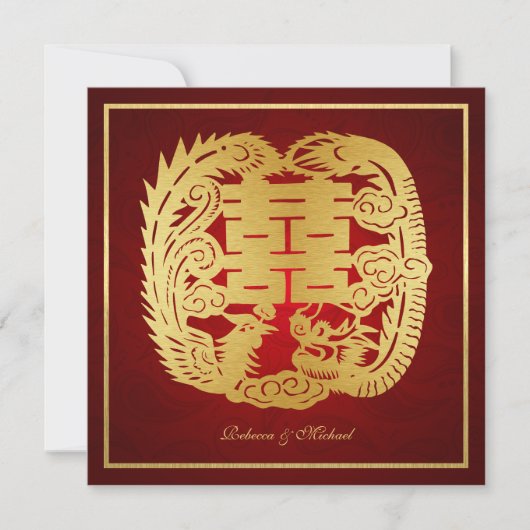 Chinese dubbelgeluksdraak / Phoenix bruilding Kaart (Voorkant)