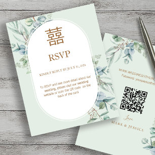 Chinese Eucalyptus Dubbel Geluk Bruiloft RSVP