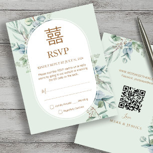 Chinese Eucalyptus Dubbel Geluk Bruiloft RSVP