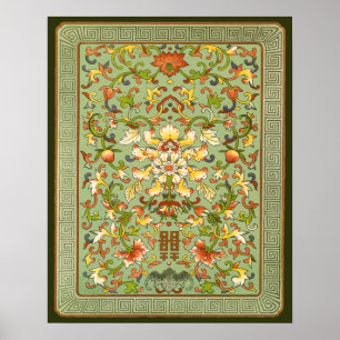 Chinese Floral Peony scrolt op Jade Poster