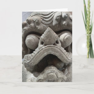Chinese Foo Dog Draak Graniet Rots Beeldhouwwerk Kaart