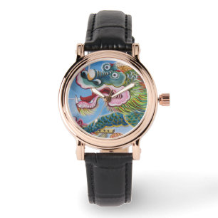Chinese foo Dog/Lion Guardian Mural Horloge