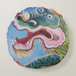 Chinese foo Dog/Lion Guardian Mural Rond Kussen