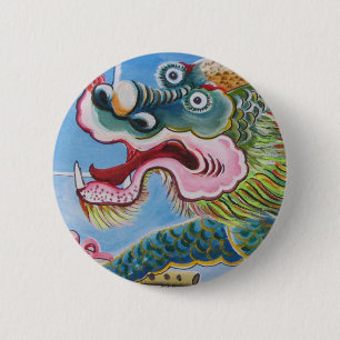 Chinese foo Dog/Lion Guardian Mural Ronde Button 5,7 Cm