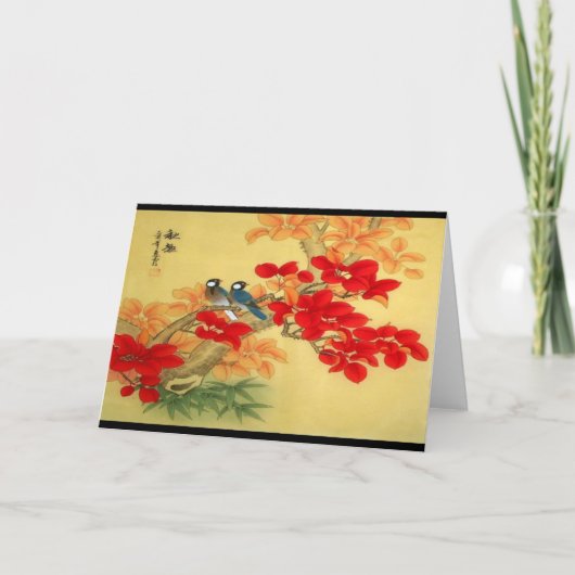 Chinese Goud en Rode Bloemen Kaart (Voorkant)