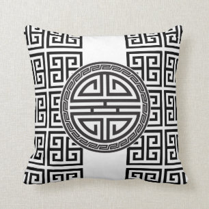 Chinese/Griekse Design Kussen - Zwart & Wit