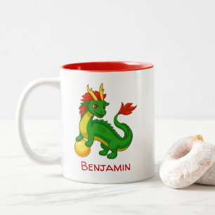 Chinese Groene Draak Aangepaste Naam Tweekleurige Koffiemok