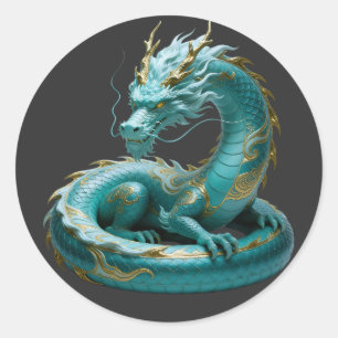 Chinese Groene Gouden Draak Kunst Fantasie Ontwerp Ronde Sticker
