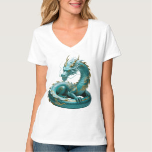 Chinese Groene Gouden Draak Kunst Fantasie Ontwerp T-shirt