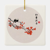  Chinese herfst vogelrode bladeren Keramisch Ornament (Achterkant)