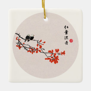 Chinese herfst vogelrode bladeren Keramisch Ornament