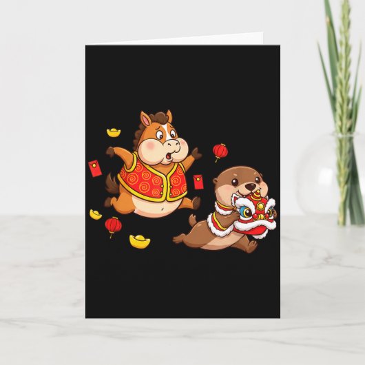 Chinese Horse Otter Funny Kids Mens Womens Happy N Kaart (Voorkant)