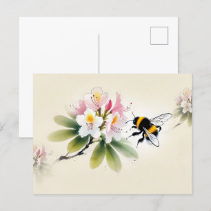 Chinese Ink Bumblebee op Rhododendron Briefkaart