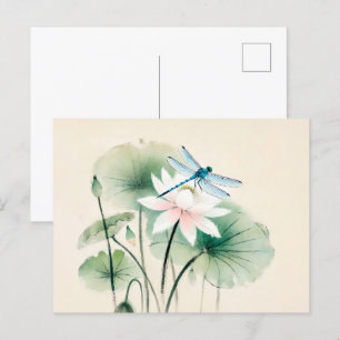 Chinese Ink Dragonfly op Lotus Briefkaart