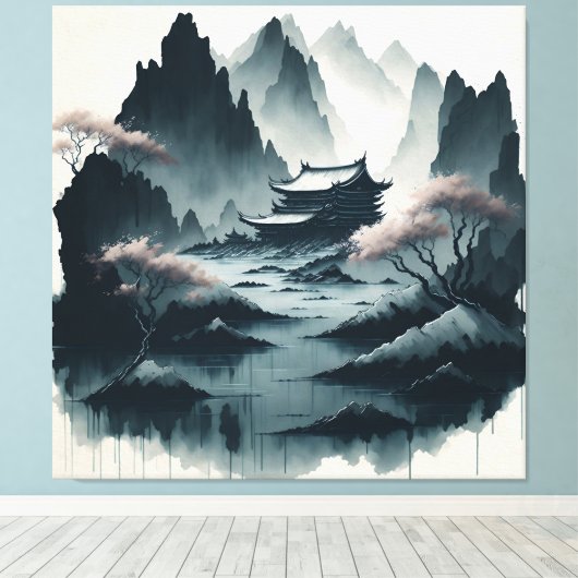 Chinese ink scroll paintings canvas afdruk (Insitu (Houten vloer))