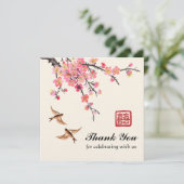 Chinese inkt schilderij bloemen en vogels bruiloft bedankkaart (Staand voorkant)