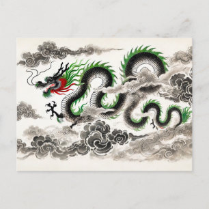 Chinese inkt van Majestueuze Draak die door de Wol Feestdagenkaart