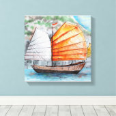 Chinese junk schip afdrukken Canvas Print (Insitu (Houten vloer))