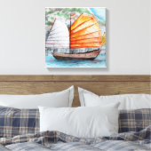 Chinese junk schip afdrukken Canvas Print (Insitu (Slaapkamer))