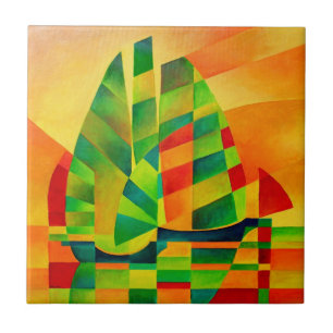 Chinese Junks, Sunset, Sails and Shadows Bold Tegeltje