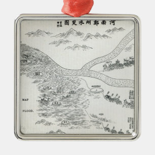 Chinese kaart van de Grote Overstroming Metalen Ornament