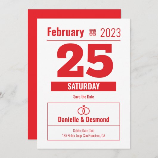 Chinese kalenderstijl save the date kaart (Voorkant / Achterkant)