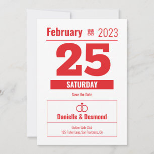 Chinese kalenderstijl save the date kaart