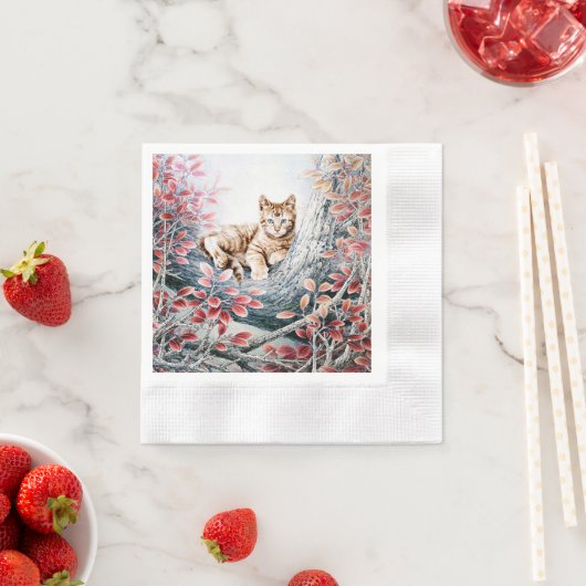 Chinese kat kunst kat in boom servetten (Insitu)