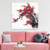 Chinese Kersenbloesem schilderij (2 canvas) Canvas Afdruk (Insitu (Woonkamer))