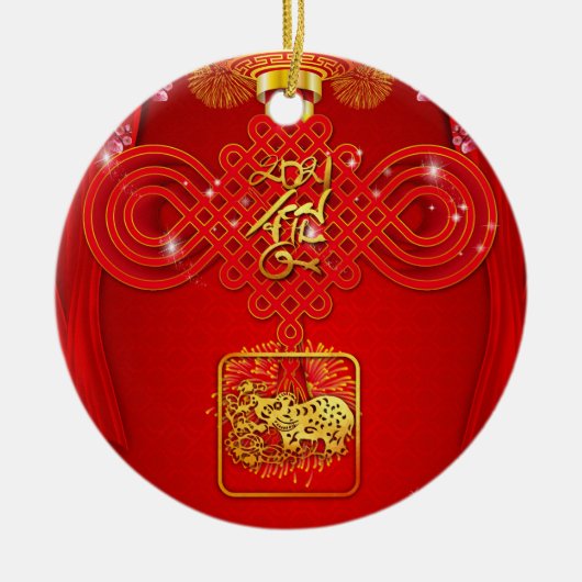 Chinese Knot Ox Year 2021 CRO Keramisch Ornament (Voorkant)