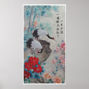 Chinese kranen en bamboe met citaat poster