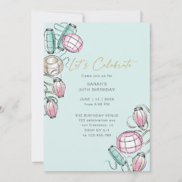 Chinese Lantaarn & Lint Thema Verjaardag Uitnodigi Notitiekaartje