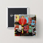 Chinese lantaarns vierkante button 5,1 cm (Voorkant /achterkant)