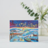 Chinese lantaarns wintersneeuwscène briefkaart (Staand voorkant)