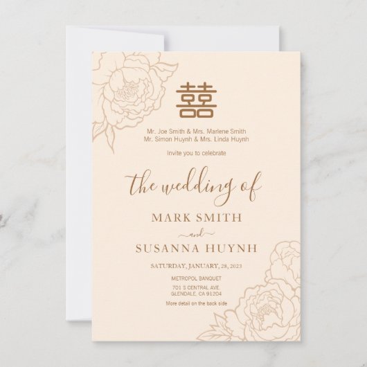 Chinese legant Double Happiness Wedding Invite Kaart (Voorkant)