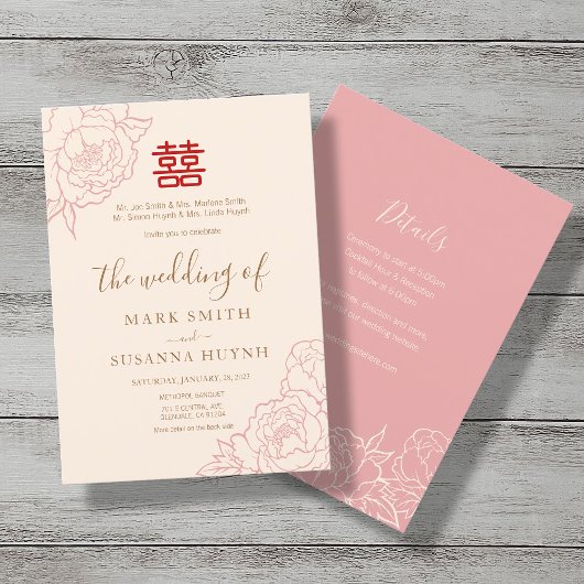 Chinese legant Double Happiness Wedding Invite Kaart