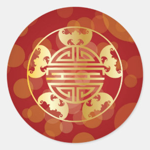 Chinese levensduur vijf zegeningen symbolen rood ronde sticker