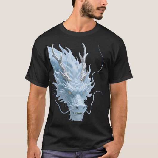 Chinese Lichtblauwe Draak Kunst Fantasie Ontwerp M T-shirt (Voorkant)