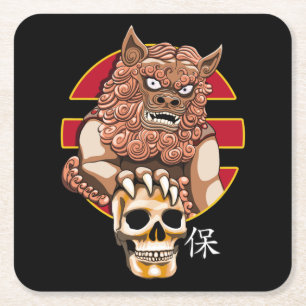 Chinese Lion Guardian - Foo Dog Vierkante Kartonnen Onderzetter