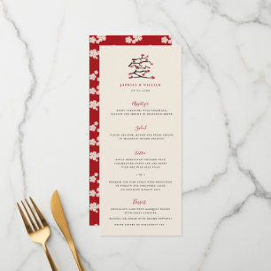 Chinese Love Red Cherry Blossom Engagement Party Menu