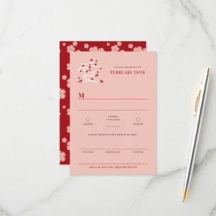Chinese Love Red Cherry Blossom Engagement Party RSVP Kaartje