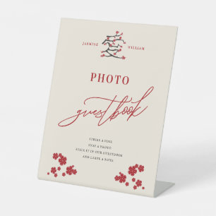 Chinese Love Red Cherry Blossom Foto Guestbook Reclamebord Met Voetstuk