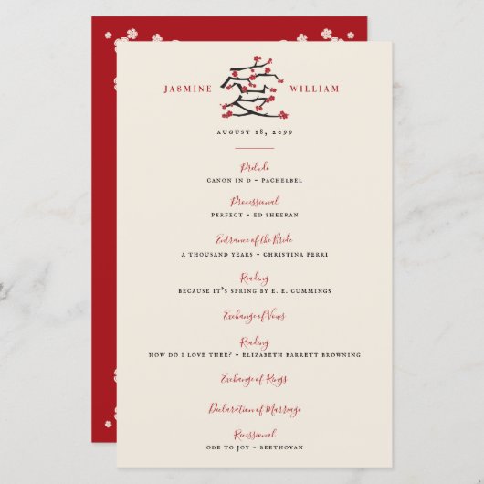 Chinese Love Red Cherry Blossoms Programme de mari (Devant / Derrière)