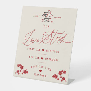 Chinese Love Rode Kersenbloesems Ons Liefdesverhaa Reclamebord Met Voetstuk