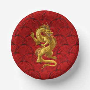 Chinese Lucky Gold Dragon Paper Bowls Papieren Kommen