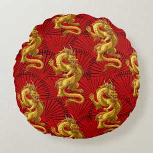 Chinese Lucky Gold Dragon Poef Kussen