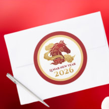 Chinese Lunar New Year 2026 Horse Red and Gold