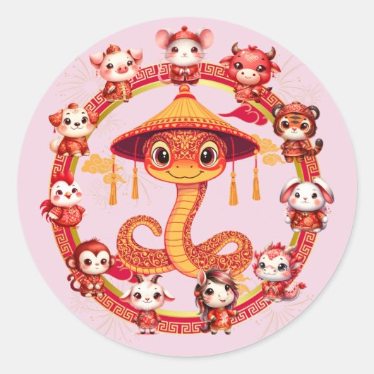 Chinese Maan Nieuwjaar Slang Ontwerp 1 Ronde Sticker (Voorkant)